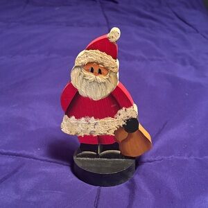 Vintage Festive Santa Claus Wooden Figurine - Red and Black
